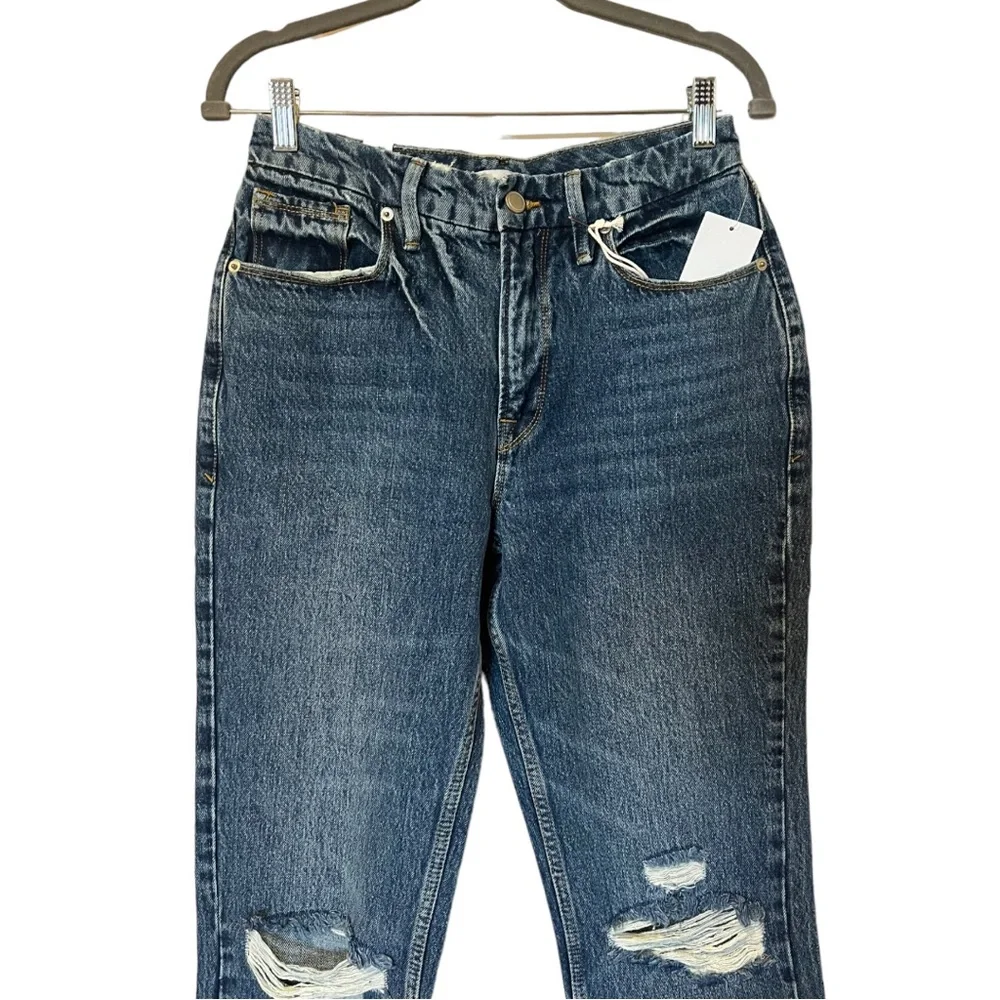 Good American Good 90s Slim Ripped Knee Straight Jeans in Indigo061 (6) - Picture 7 of 13
